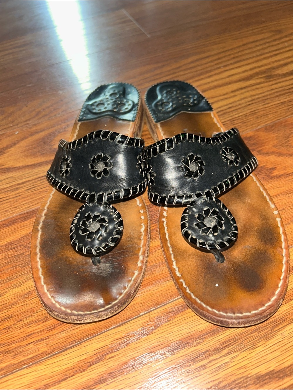 Jack Rogers Sandals Womens Size 9 Black Leather Flip Flop Shoes